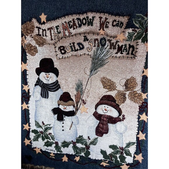 Woven Christmas/Winter Throw Blanket Snowmen By Jamie Carter 50 in x 60 Fringe - Picture 12 of 13